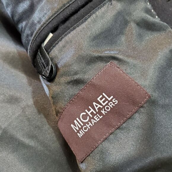 Michael Kors Mens 42L Overcoat Black Wool Blend Single Breasted Lined Old Money - Picture 12 of 14